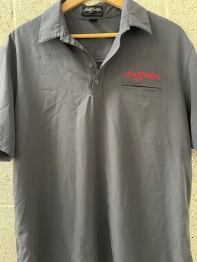 Barrett Jackson Men's Gray Polo Shirt with Red Script Logo